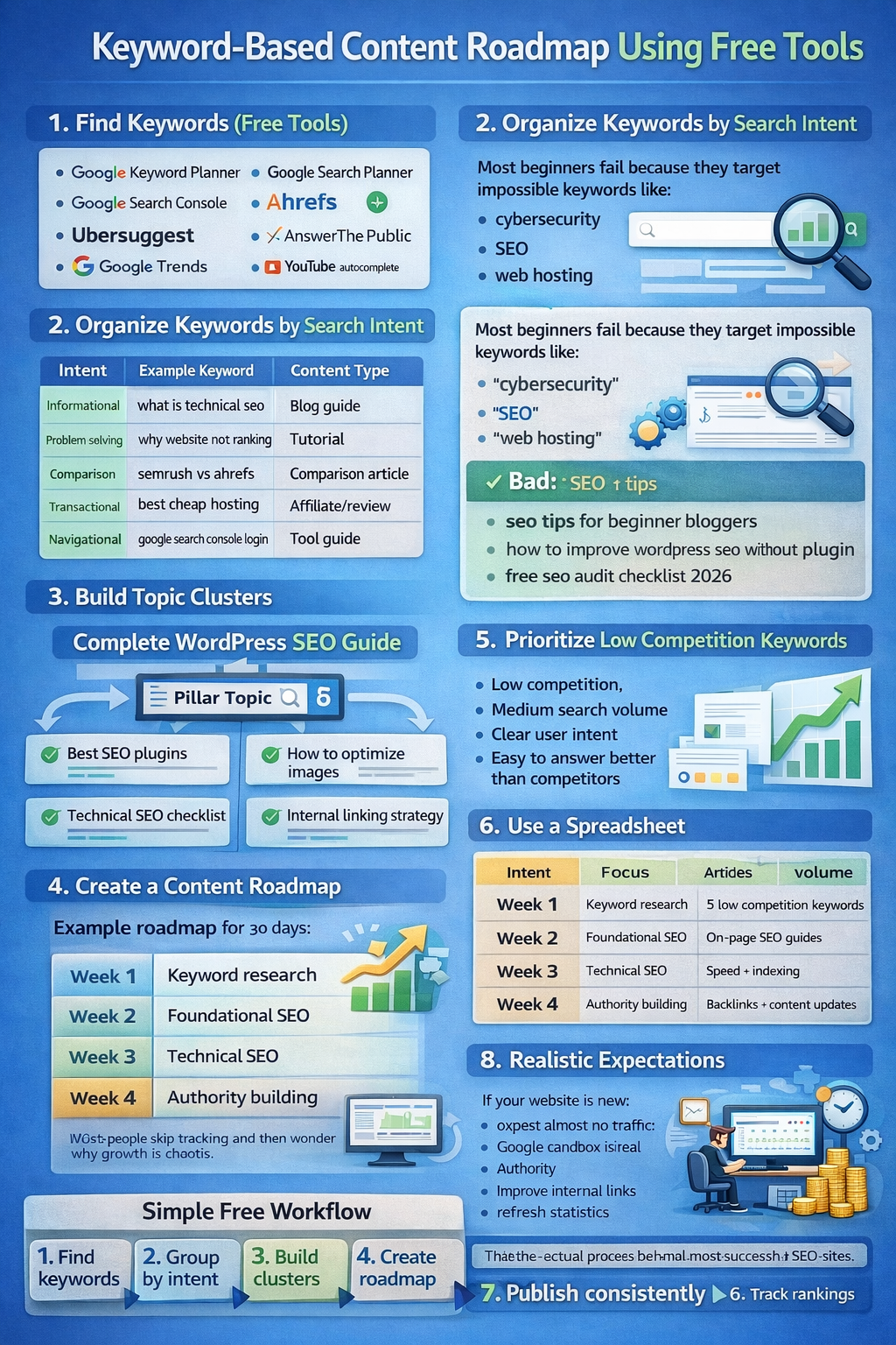 Keyword research tool showing low competition keyword ideas for new blog